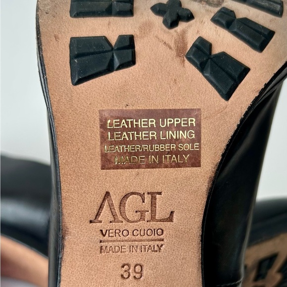 AGL Attilio Giusti Leombruni Lucite Heel Pumps Black Leather Platform Size 39 - Picture 12 of 13